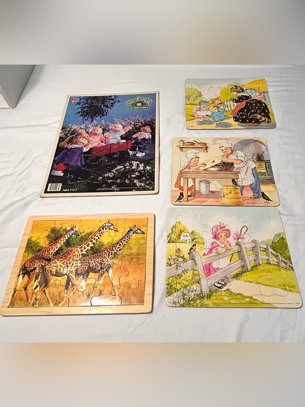 5 Vintage Kids Puzzles, Cardboard, Wooden Cabbage Patch, Platt & Monk 50s - 80s